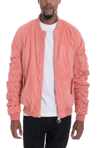 Faux Suede Tagged Bomber