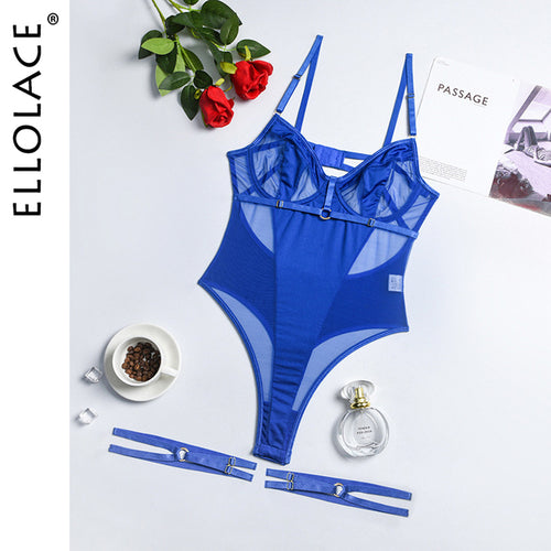 Ellolace Sensual Lace Bodysuit Women Transparent Sexy Lingerie
