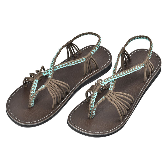 Markerandhands Handwoven Rope Flat Sandals For Women Airy Turquoise