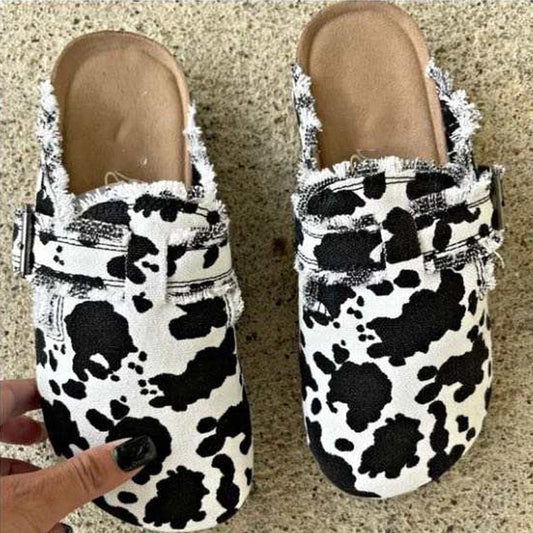 Women's Vintage Clogs Flat Heel Round Toe Canvas Loafer