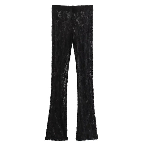 TRAFZA 2pcs Lace Pants Sets For Women Fashion Trend Hollow Out Slim