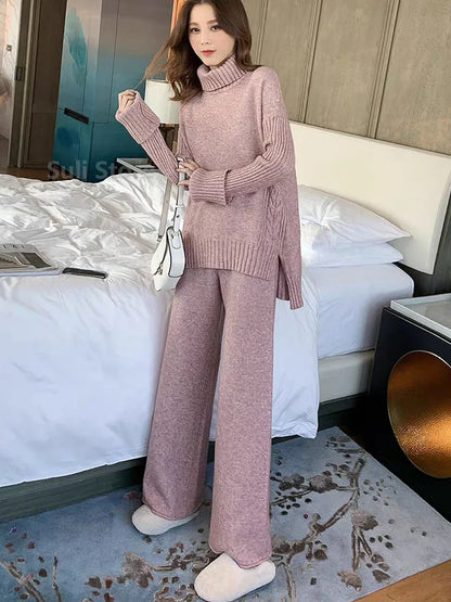 Sweater Set Warm suit for Women Winter Knitted Suits 2 Piece Set Soild