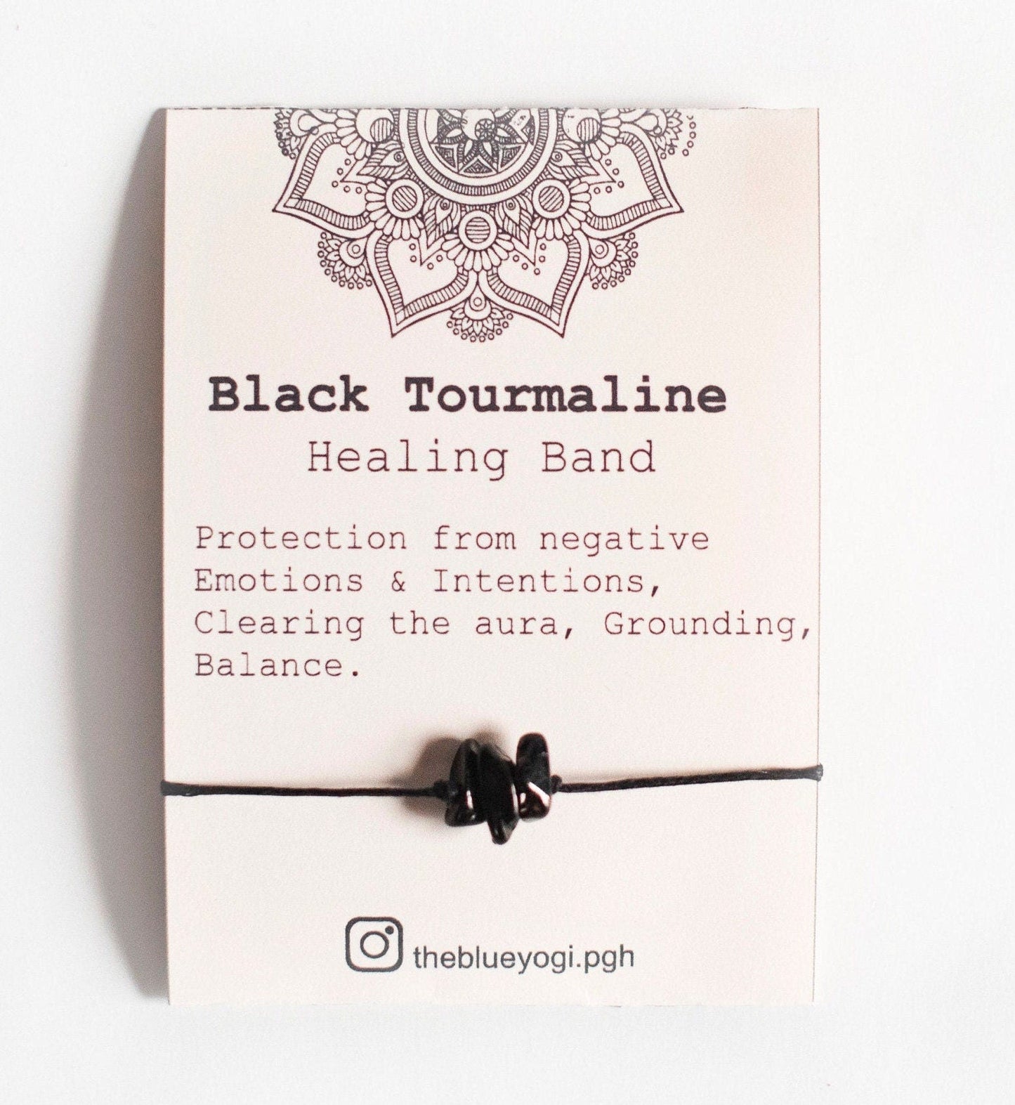 Raw Black Tourmaline Gemstone Healing Band with the affirmation -